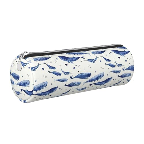 gopoo Kleines Federmäppchen aus Leder mit blauem Wal-Motiv, schmal, ästhetische Ledertasche, Schreibwaren-Organizer-Tasche mit tragbarem Metallring, silber, Einheitsgröße, Kartenhalter gopoo Kleines Federmäppchen aus Leder mit blauem Wal-Motiv, schmal, ästhetische Ledertasche, Schreibwaren-Organizer-Tasche mit tragbarem Metallring, silber, Einheitsgröße, Kartenhalter von gopoo