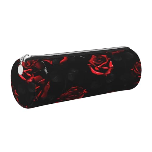 gopoo Leder-Federmäppchen, schlanke ästhetische Ledertasche, Schreibwaren-Organizer-Tasche mit tragbarem Metallring, Rot und Schwarz, silber, Einheitsgröße, Kartenhalter von gopoo