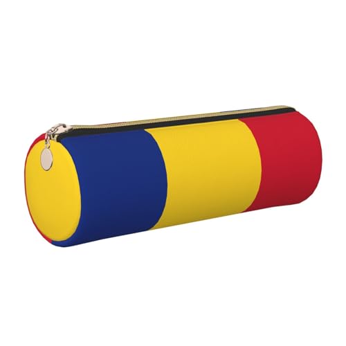 gopoo Leder-Federmäppchen mit Flagge von Rumänien, schlanke ästhetische Ledertasche, Schreibwaren-Organizer-Tasche mit tragbarem Metallring, gold, Einheitsgröße, Kartenhalter von gopoo