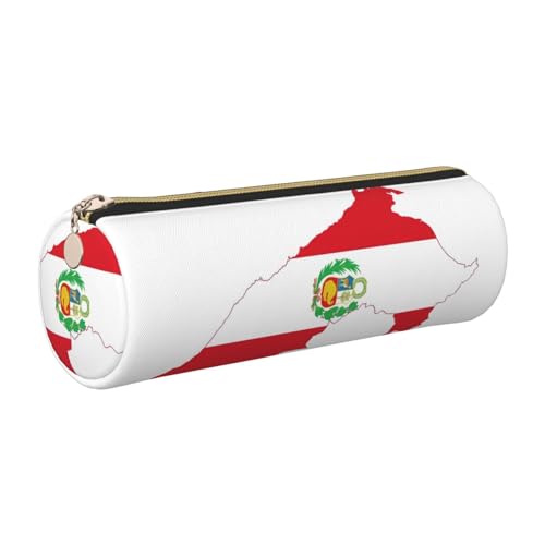 gopoo Leder-Federmäppchen mit Peru-Flagge, schlanke ästhetische Ledertasche, Schreibwaren-Organizer-Tasche mit tragbarem Metallring, gold, Einheitsgröße, Kartenhalter von gopoo