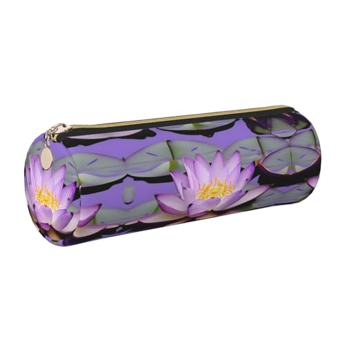 gopoo Leder-Federmäppchen mit lila Lotusblumen, schlanke ästhetische Ledertasche, Schreibwaren-Organizer-Tasche mit tragbarem Metallring, gold, Einheitsgröße, Kartenhalter von gopoo