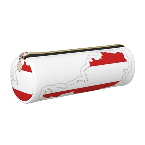 gopoo Leder-Federmäppchen mit österreichischer Flagge, schlanke ästhetische Ledertasche, Schreibwaren-Organizer-Tasche mit tragbarem Metallring, gold, Einheitsgröße, Kartenhalter von gopoo