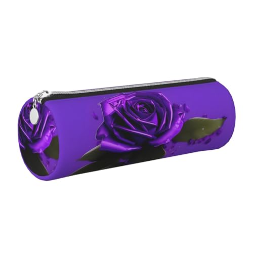 gopoo Leder-Federmäppchen mit violettem Rosenmuster, schlanke ästhetische Ledertasche, Schreibwaren-Organizer-Tasche mit tragbarem Metallring, silber, Einheitsgröße, Kartenhalter von gopoo