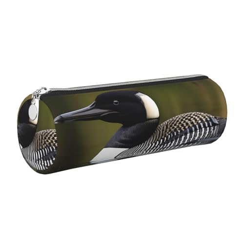 gopoo Loon Nature Federmäppchen aus Leder mit Vogelmotiv, schlanke ästhetische Ledertasche, Schreibwaren-Organizer-Tasche mit tragbarem Metallring, silber, Einheitsgröße, Kartenhalter von gopoo