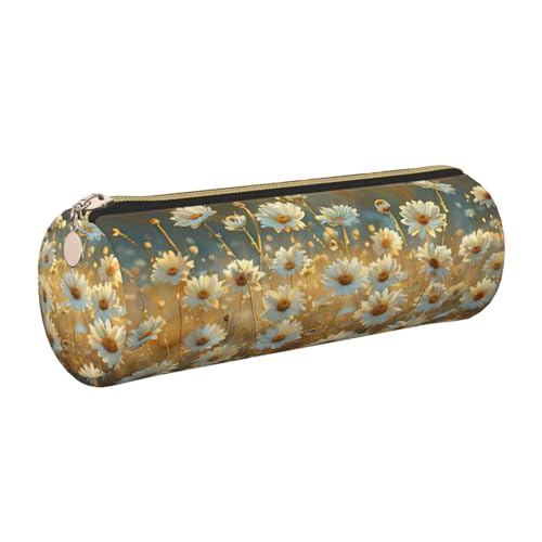 gopoo Many Daisies Leder-Federmäppchen, schlanke ästhetische Ledertasche, Schreibwaren-Organizer-Tasche mit tragbarem Metallring, gold, Einheitsgröße, Kartenhalter von gopoo
