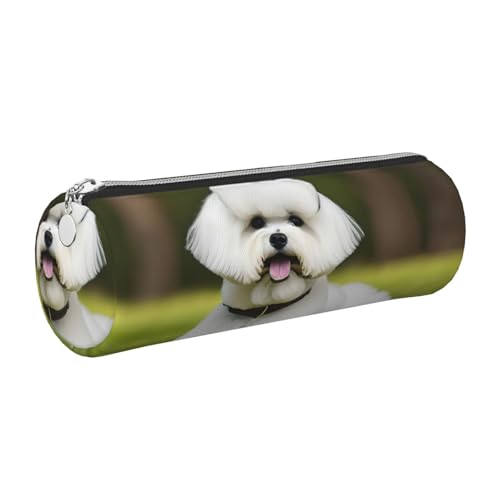 gopoo Niedliches Federmäppchen aus Leder mit Bichon-Frisé-Motiv, schmal, ästhetische Ledertasche, Schreibwaren-Organizer-Tasche mit tragbarem Metallring, silber, Einheitsgröße, Kartenhalter von gopoo
