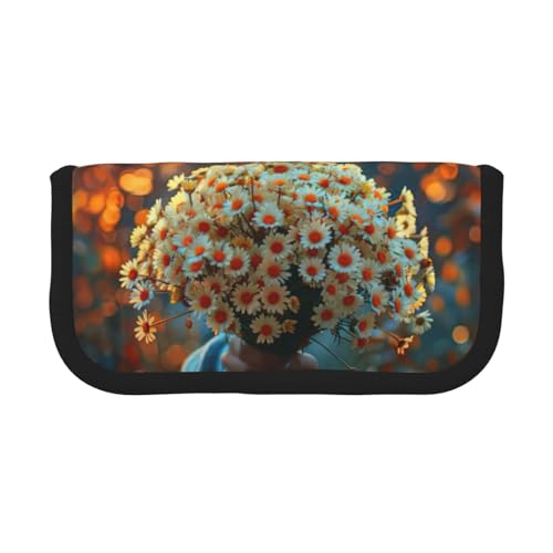 gopoo Niedliches Federmäppchen aus Segeltuch mit Gänseblümchen-Strauß – organisierte Aufbewahrung für Reisen und den täglichen Gebrauch, Federmäppchen, Make-up-Tasche von gopoo