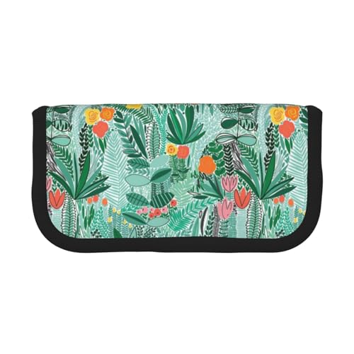 gopoo Niedliches Federmäppchen aus Segeltuch mit tropischer Flora – organisierte Aufbewahrung für Reisen und den täglichen Gebrauch, Federmäppchen, Make-up-Tasche von gopoo