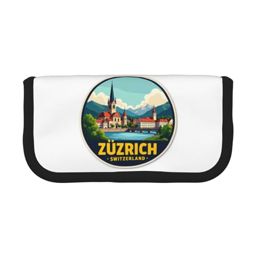 gopoo Niedliches Federmäppchen aus Segeltuch von Zürich Schweiz, organisierte Aufbewahrung für Reisen und den täglichen Gebrauch, Federmäppchen, Make-up-Tasche, Schwarz , Einheitsgröße, Kartenhalter von gopoo