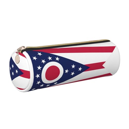 gopoo Ohio Federmappe aus Leder, Motiv: Flagge des Bundesstaates Ohio, schlanke ästhetische Ledertasche, Schreibwaren-Organizer-Tasche mit tragbarem Metallring, gold, Einheitsgröße, Kartenhalter von gopoo