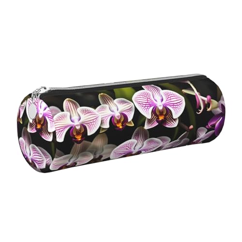 gopoo Orchideen Leder-Federmäppchen, schlanke ästhetische Ledertasche, Schreibwaren-Organizer-Tasche mit tragbarem Metallring, silber, Einheitsgröße, Kartenhalter von gopoo