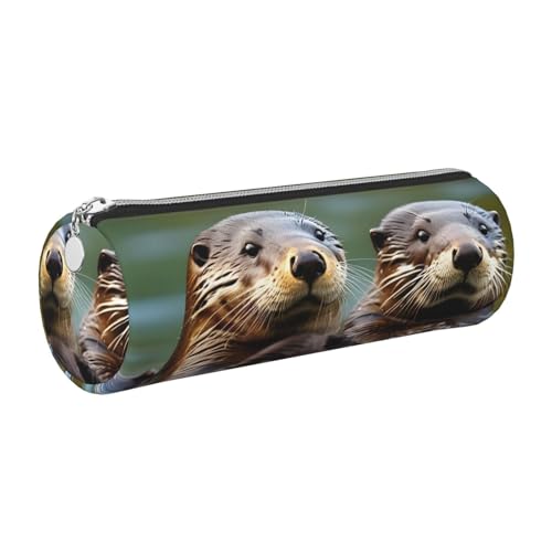 gopoo Otters Leder-Federmäppchen, schlanke ästhetische Ledertasche, Schreibwaren-Organizer-Tasche mit tragbarem Metallring, silber, Einheitsgröße, Kartenhalter von gopoo