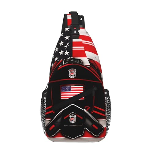 gopoo Red Line Feuerwehrmann USA-Flagge Sling Brusttasche – schlanker Sling-Rucksack für Männer und Frauen, leichte Reise-Umhängetasche, Crossbody, lässiger Tagesrucksack von gopoo