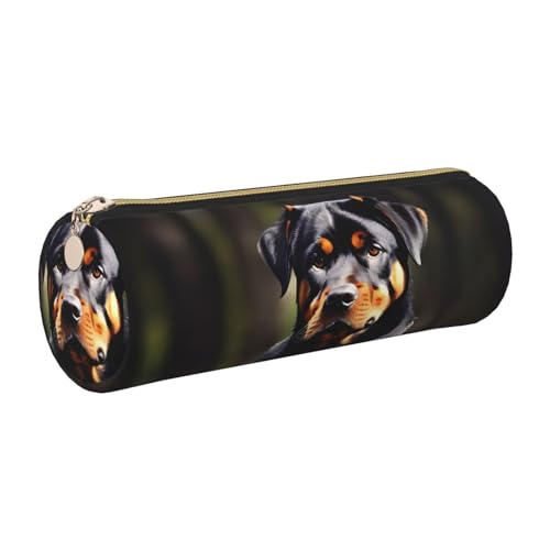 gopoo Rottweiler Leder-Federmäppchen, schlanke ästhetische Ledertasche, Schreibwaren-Organizer-Tasche mit tragbarem Metallring, gold, Einheitsgröße, Kartenhalter von gopoo