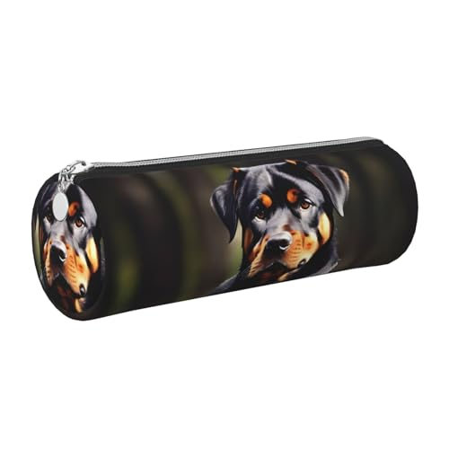 gopoo Rottweiler Leder-Federmäppchen, schlanke ästhetische Ledertasche, Schreibwaren-Organizer-Tasche mit tragbarem Metallring, silber, Einheitsgröße, Kartenhalter von gopoo