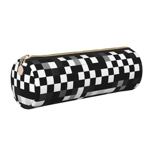 gopoo Schwarz-weiß kariertes Leder-Federmäppchen, schlanke ästhetische Ledertasche, Schreibwaren-Organizer-Tasche mit tragbarem Metallring, gold, Einheitsgröße, Kartenhalter gopoo Schwarz-weiß kariertes Leder-Federmäppchen, schlanke ästhetische Ledertasche, Schreibwaren-Organizer-Tasche mit tragbarem Metallring, gold, Einheitsgröße, Kartenhalter von gopoo