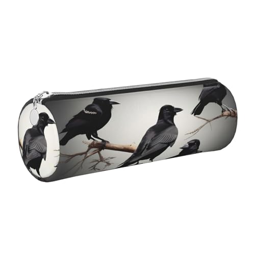 gopoo Schwarze Krähenvögel auf einem Ast, Leder-Federmäppchen, schlanke ästhetische Ledertasche, Schreibwaren-Organizer-Tasche mit tragbarem Metallring, silber, Einheitsgröße, Kartenhalter gopoo Schwarze Krähenvögel auf einem Ast, Leder-Federmäppchen, schlanke ästhetische Ledertasche, Schreibwaren-Organizer-Tasche mit tragbarem Metallring, silber, Einheitsgröße, Kartenhalter von gopoo