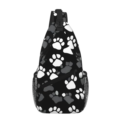 gopoo Schwarze und weiße Brusttasche mit Pfotenabdruck-Motiv – schlanker Sling-Rucksack für Männer und Frauen, leichte Reise-Umhängetasche, Crossbody, lässiger Tagesrucksack von gopoo