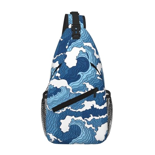 gopoo Stormy Sea Sling Brusttasche – schlanker Sling-Rucksack für Männer und Frauen, leichte Reise-Umhängetasche, Crossbody, lässiger Tagesrucksack von gopoo