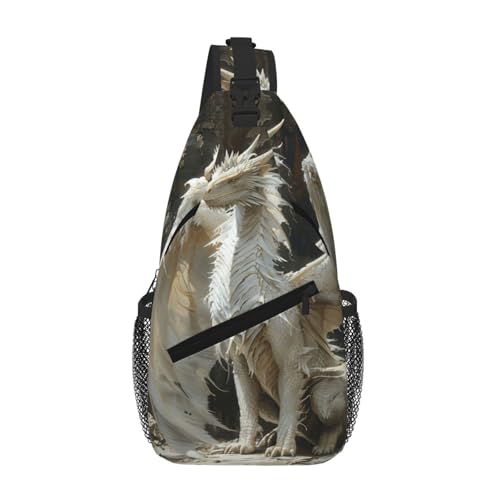 gopoo Strange White Dragon Sling Brusttasche – schlanker Sling-Rucksack für Männer und Frauen, leichte Reise-Umhängetasche, Crossbody, lässiger Tagesrucksack von gopoo