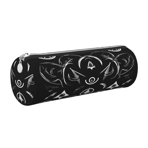 gopoo Supernatural Symbols Schwarzes Leder-Federmäppchen, schlanke ästhetische Ledertasche, Schreibwaren-Organizer-Tasche mit tragbarem Metallring, silber, Einheitsgröße, Kartenhalter von gopoo