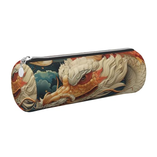 gopoo The White Dragon and The Moon Leder-Federmäppchen, schlanke ästhetische Ledertasche, Schreibwaren-Organizer-Tasche mit tragbarem Metallring, silber, Einheitsgröße, Kartenhalter von gopoo