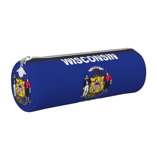 gopoo Wisconsin Federmäppchen mit Staatsflagge, Leder, schmal, ästhetische Ledertasche, Schreibwaren-Organizer-Tasche mit tragbarem Metallring, silber, Einheitsgröße, Kartenhalter von gopoo