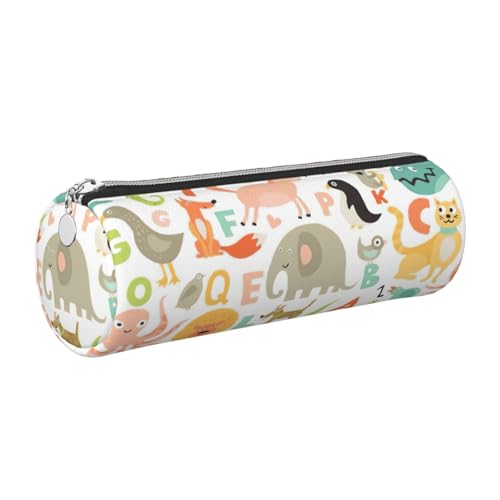 gopoo Zoo Federmäppchen aus Leder mit Alphabet-Tiermotiv, schlanke ästhetische Ledertasche, Schreibwaren-Organizer-Tasche mit tragbarem Metallring, silber, Einheitsgröße, Kartenhalter von gopoo