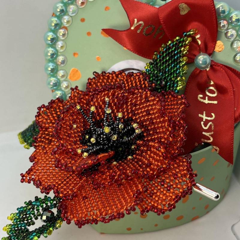 Roter Mohnblumen Brosche. Bead Gestickte Blume. Rocailles Kristall Blühender Mohn Blütenbrosche. Perlen Gewebte Blumenbrosche von gorgeouslily