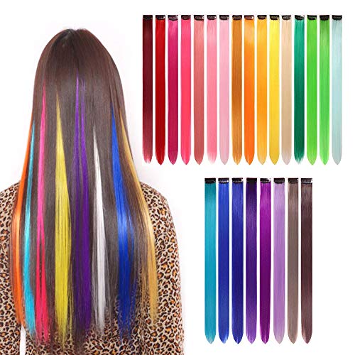 Gotyou Haarteil Party Highlights Bunte Clip, 24 Stück Perücken Haarverlängerungen, Bunte Haarverlängerungen Clip, Perücke für Mädchen Clips, pour DIY Décoration von gotyou