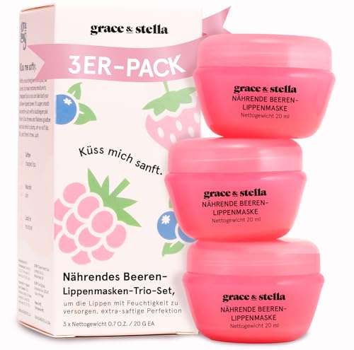 grace & stella, Küss Mich Sanft Nährende Beeren Lippenbalsam, Feuchtigkeitsspendender Lip Balm, Lippenmaske über Nacht, Lip Mask für Sehr Trockene Lippen, 20 ml, 3er-Pack grace & stella, Küss Mich Sanft Nährende Beeren Lippenbalsam, Feuchtigkeitsspendender Lip Balm, Lippenmaske über Nacht, Lip Mask für Sehr Trockene Lippen, 20 ml, 3er-Pack von grace & stella
