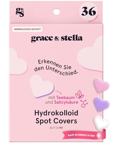 grace & stella Pickel Patch, Spotabdeckung Gesicht-Hydrocolloid-Patches, Spot Cover Dermatologe Getestet, Vegane Blemish Patches [Herzform, 36 Stück] von grace & stella