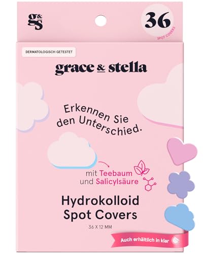 grace & stella Pickel Patch, Spotabdeckung, Hydrocolloid-Patches für Gesicht, Dermatologe Getestete & Vegane Spot Cover, Verschiedene Formen, 36 Stück von grace & stella