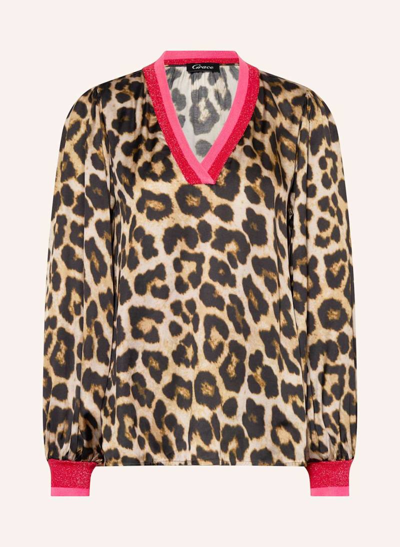 Grace Blusenshirt Aus Satin Mit Glitzergarn braun von grace