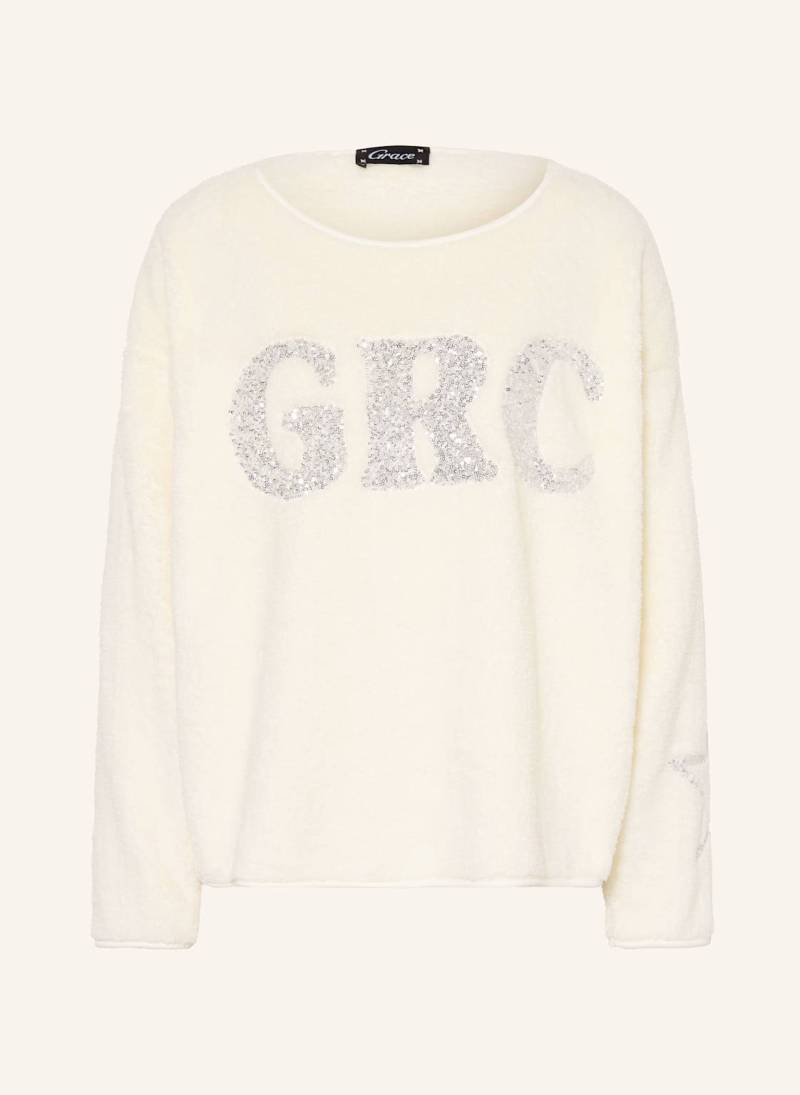 Grace Fleecepullover Mit Pailletten weiss von grace