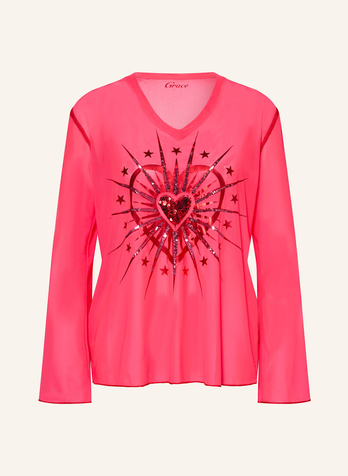 Grace Longsleeve Aus Mesh Mit Pailletten pink von grace