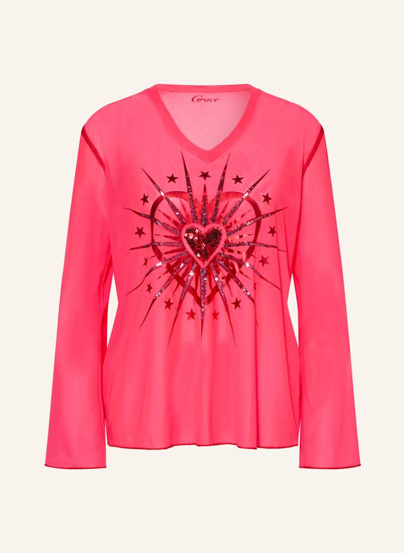 Grace Longsleeve Aus Mesh Mit Pailletten pink von grace