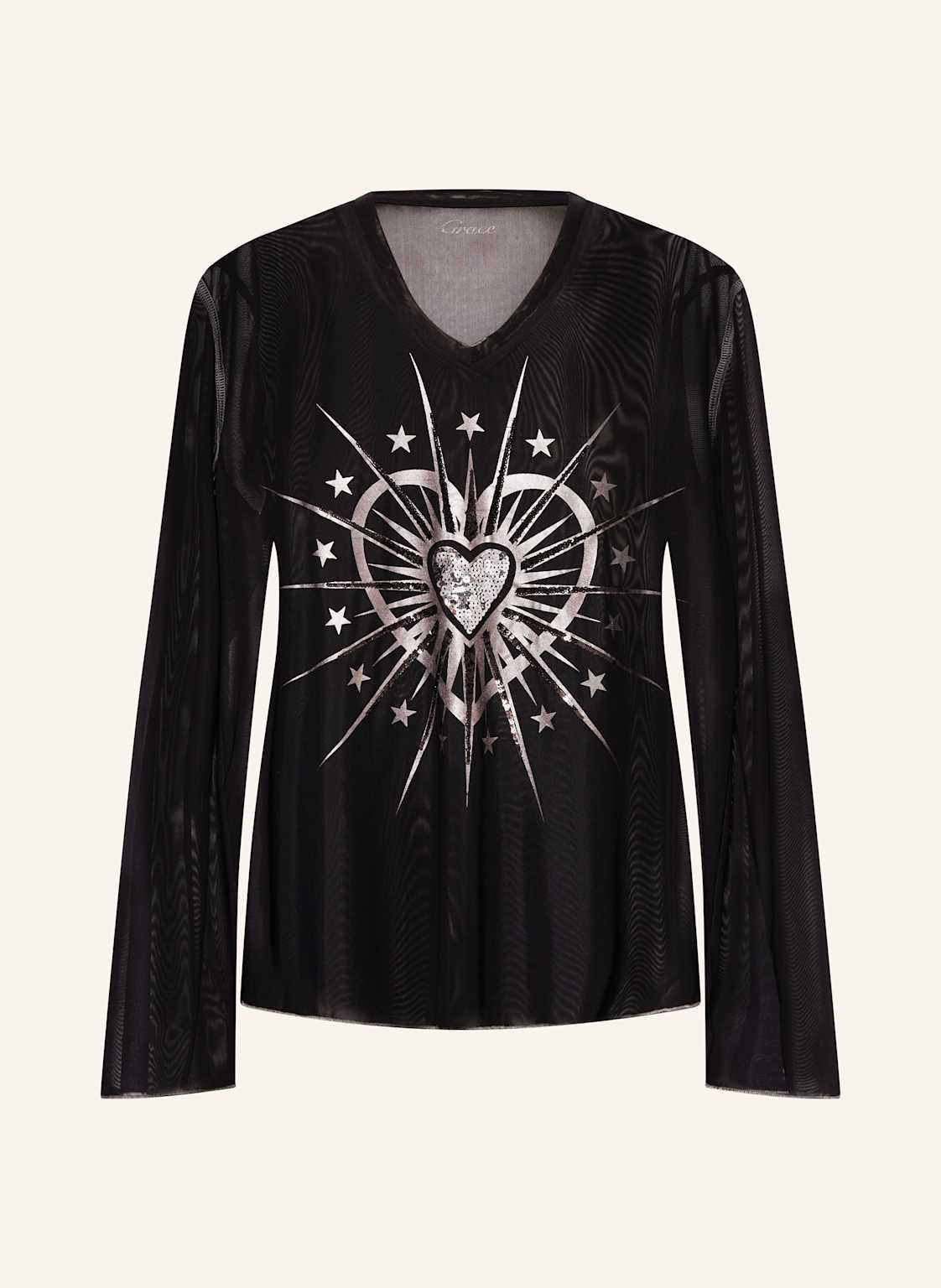 Grace Longsleeve Aus Mesh Mit Pailletten schwarz von grace