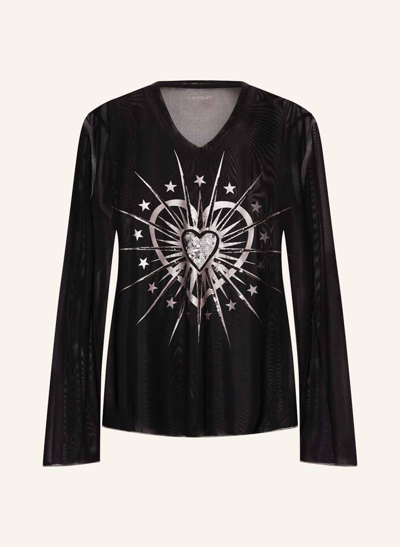 Grace Longsleeve Aus Mesh Mit Pailletten schwarz von grace