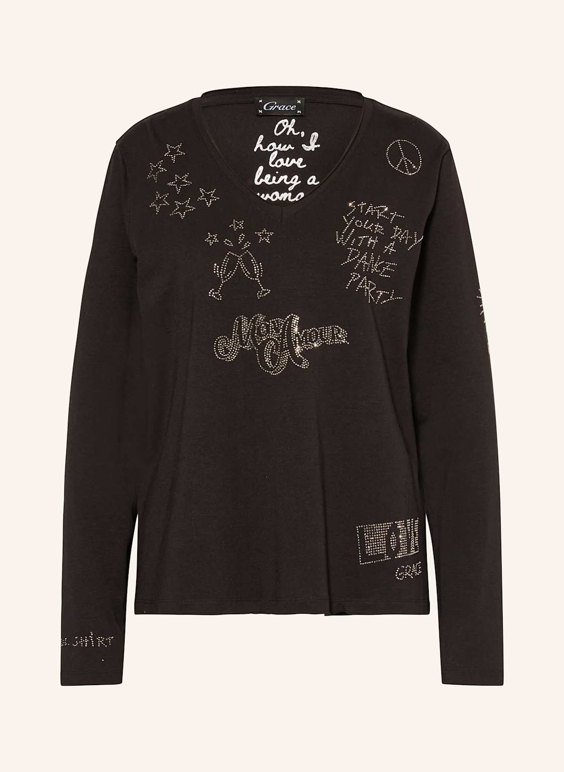 Grace Longsleeve Mit Schmucksteinen schwarz von grace