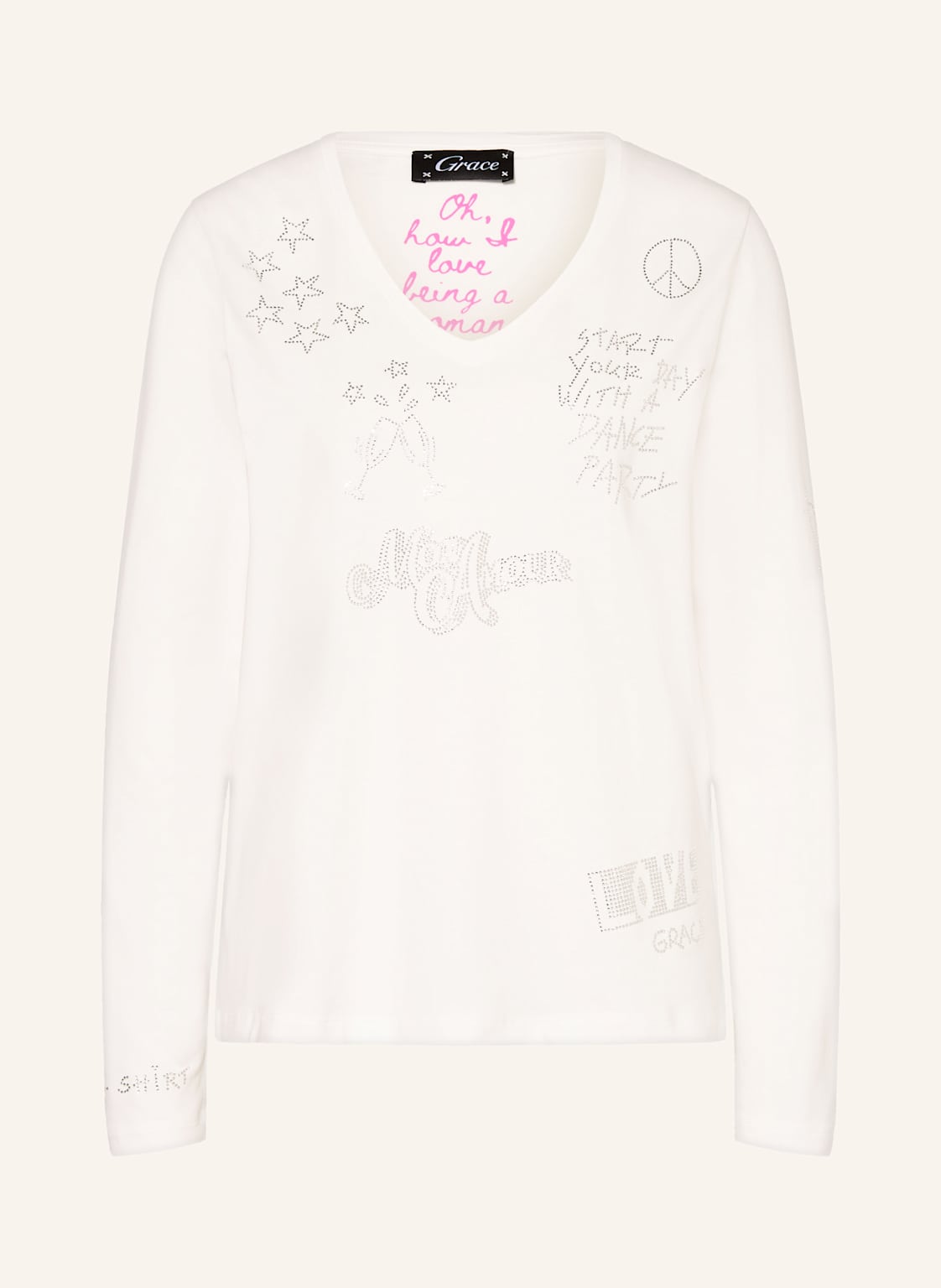 Grace Longsleeve Mit Schmucksteinen weiss von grace
