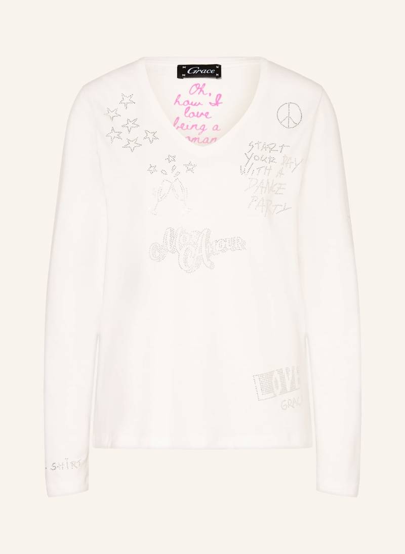 Grace Longsleeve Mit Schmucksteinen weiss von grace