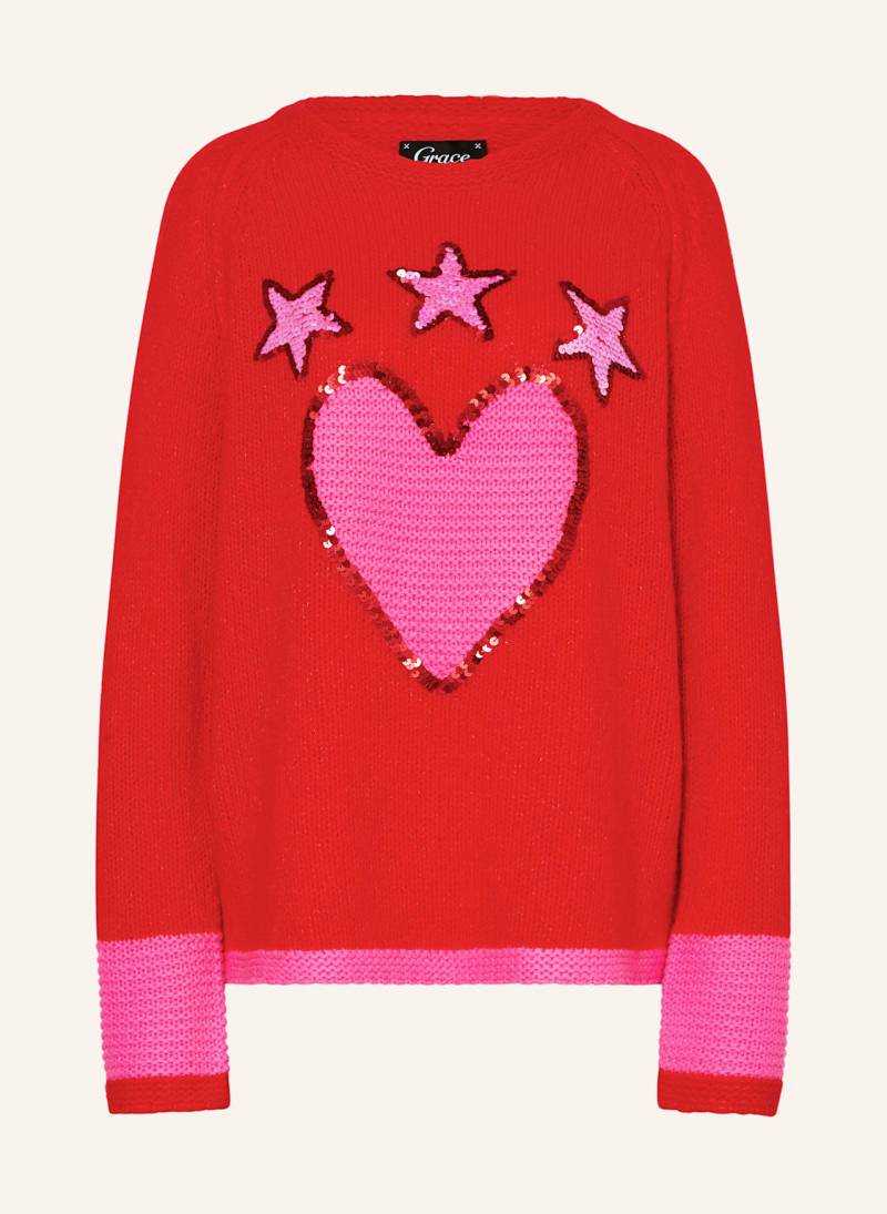 Grace Pullover Mit Pailletten rot von grace