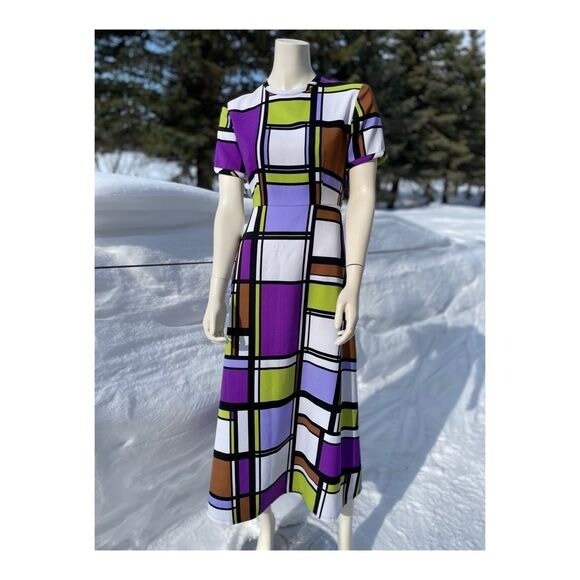 Vintage 60Er 70Er Maxi Kleid Color Block Cubist Kurzarm Taille Schärpe Kunstdruck von gracefullilyvintage