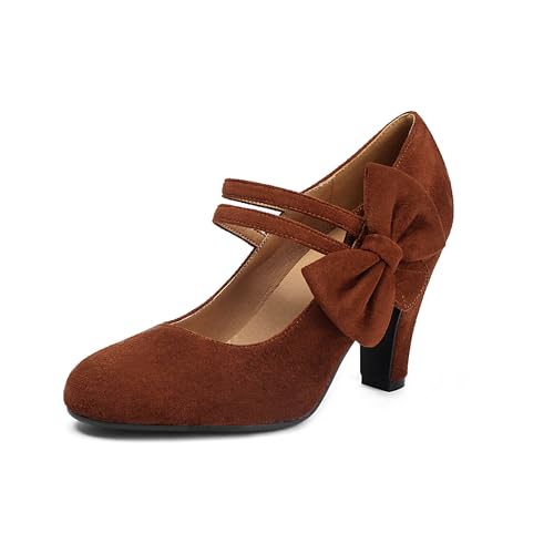 graceretro Frauen Mary Jane Schließen Runde Zehe Vintage 1950er Jahre Fersen Bogen Doppelgurte Retro 1920er Jahre viktorianische Pumpen 1930er Jahre Schuhe (Brown EU39) von graceretro