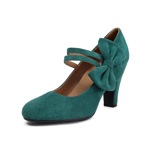 graceretro Frauen Mary Jane Schließen Runde Zehe Vintage 1950er Jahre Fersen Bogen Doppelgurte Retro 1920er Jahre viktorianische Pumpen 1930er Jahre Schuhe (Green EU38) von graceretro