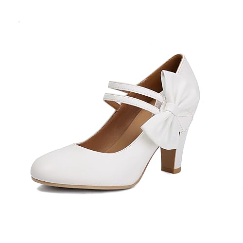 graceretro Frauen Mary Jane Schließen Runde Zehe Vintage 1950er Jahre Fersen Bogen Doppelgurte Retro 1920er Jahre viktorianische Pumpen 1930er Jahre Schuhe (White EU38) von graceretro