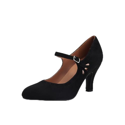 graceretro Frauen Mary Jane Teardrop niedlich schließen Runde Zehe Vintage 1950er Jahre Fersen Retro 1920er Jahre viktorianische Pumpen 1930er Jahre Schuhe (Black EU37) von graceretro