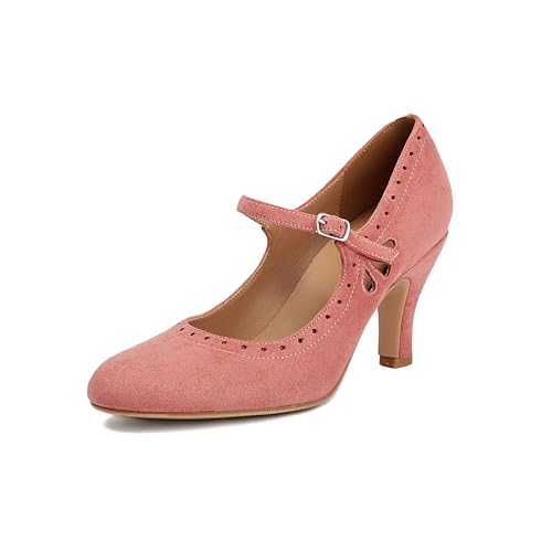 graceretro Frauen Mary Jane Teardrop niedlich schließen Runde Zehe Vintage 1950er Jahre Fersen Retro 1920er Jahre viktorianische Pumpen 1930er Jahre Schuhe (PINK EU40) von graceretro