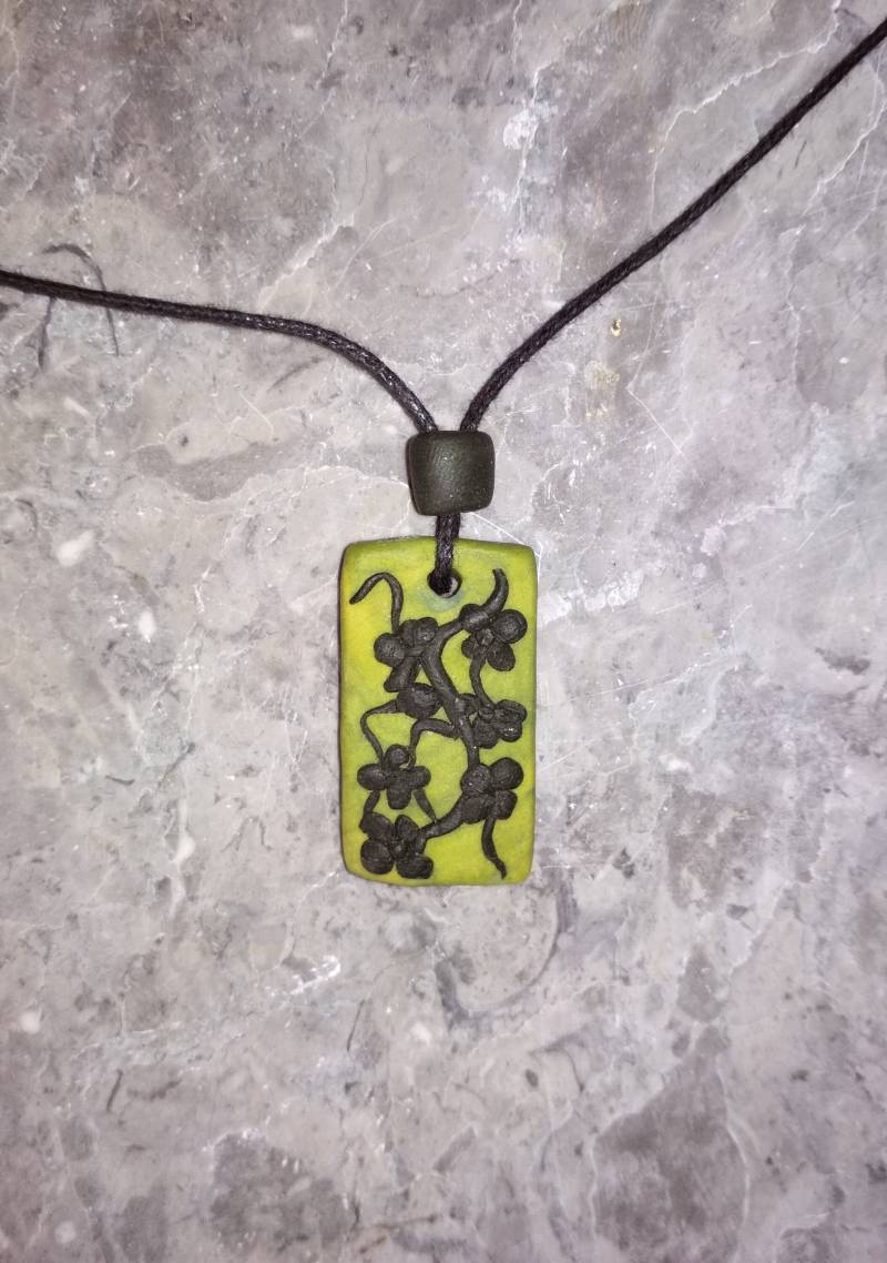 Halskette Anhänger Fleur Jugendstil Grünen Rechteckigen - Blume Art Neue Rechteckig von gracyloufribush